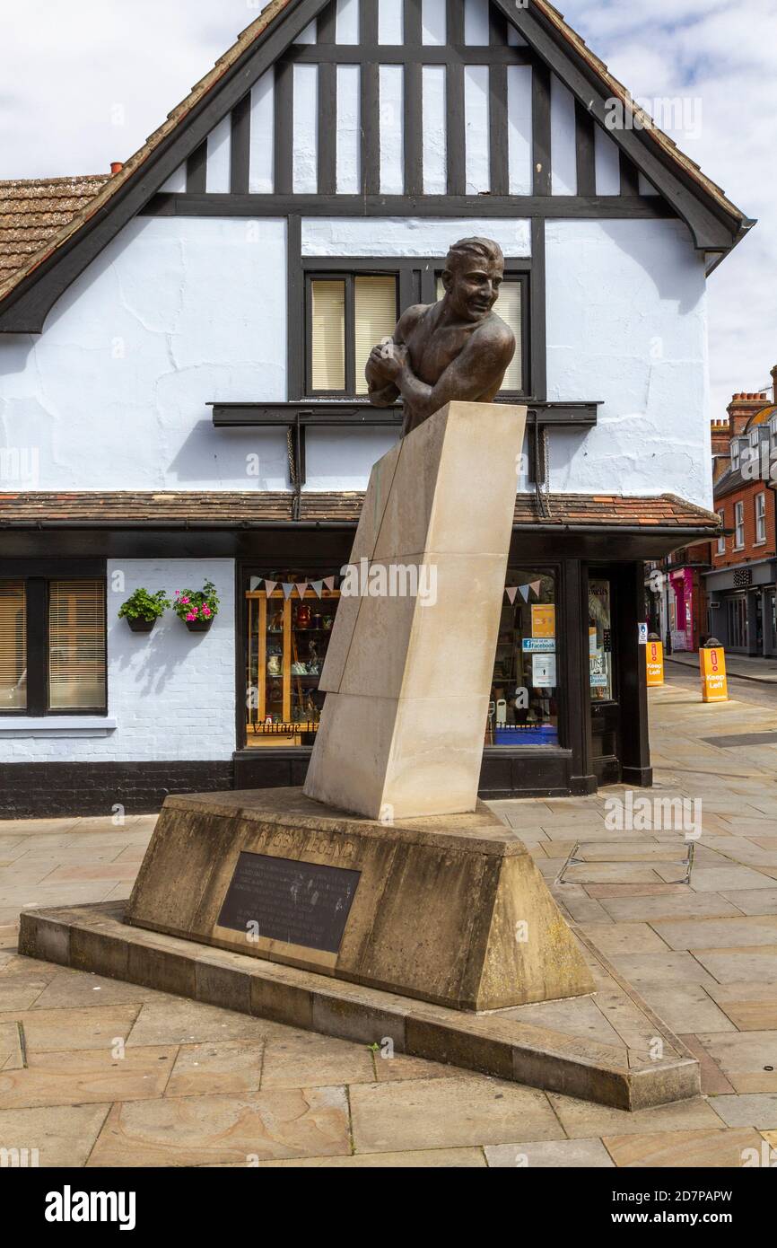 The bronze statue of England rugby legend Prince Alexander Obolensky  (by Harry Gray) on Cromwell Square, St. Nicholas Street, Ipswich, Suffolk, UK. Stock Photo