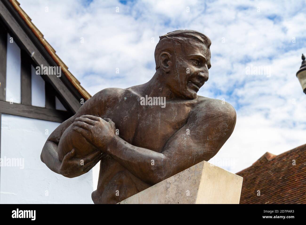 The bronze statue of England rugby legend Prince Alexander Obolensky  (by Harry Gray) on Cromwell Square, St. Nicholas Street, Ipswich, Suffolk, UK. Stock Photo