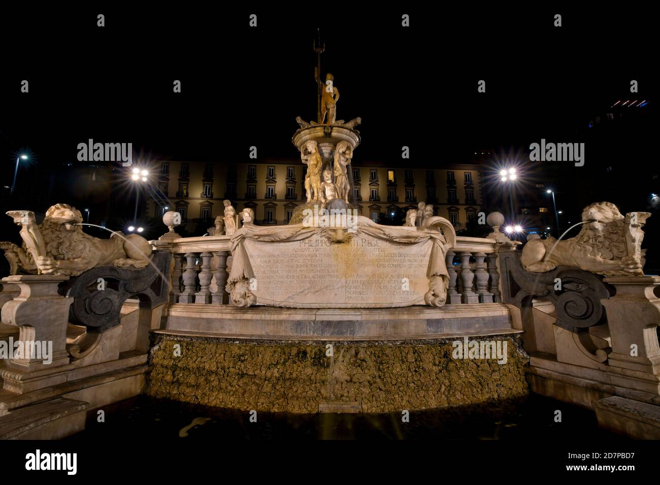 Fountain of Neptune (Fontana del Nettuno) is a monumental fountain, located in Municipio square, Naples, Italy Stock Photo