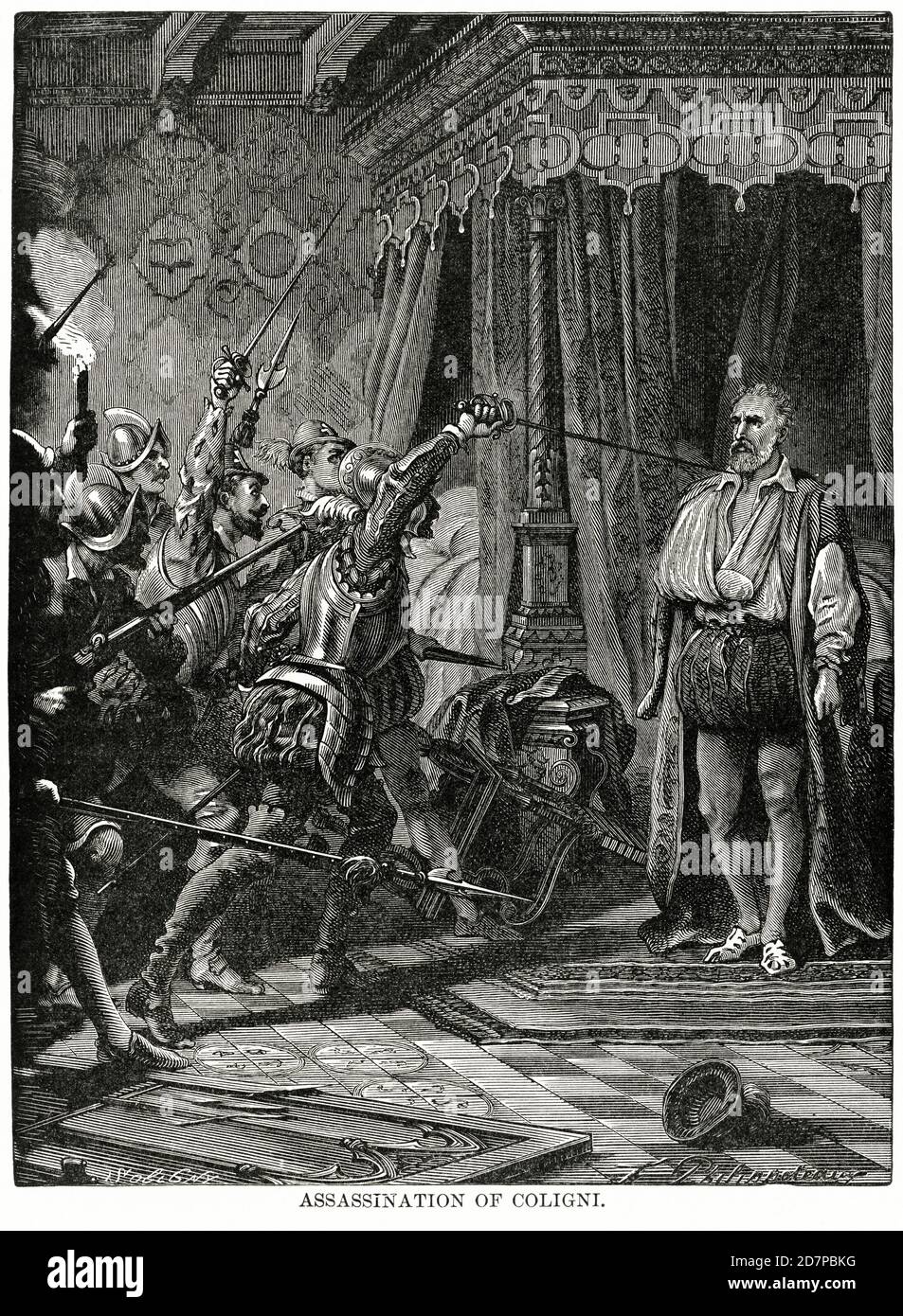 Assassination of Coligni (Gaspard de Coligny), Illustration, Ridpath's History of the World, Volume III, by John Clark Ridpath, LL. D., Merrill & Baker Publishers, New York, 1897 Stock Photo