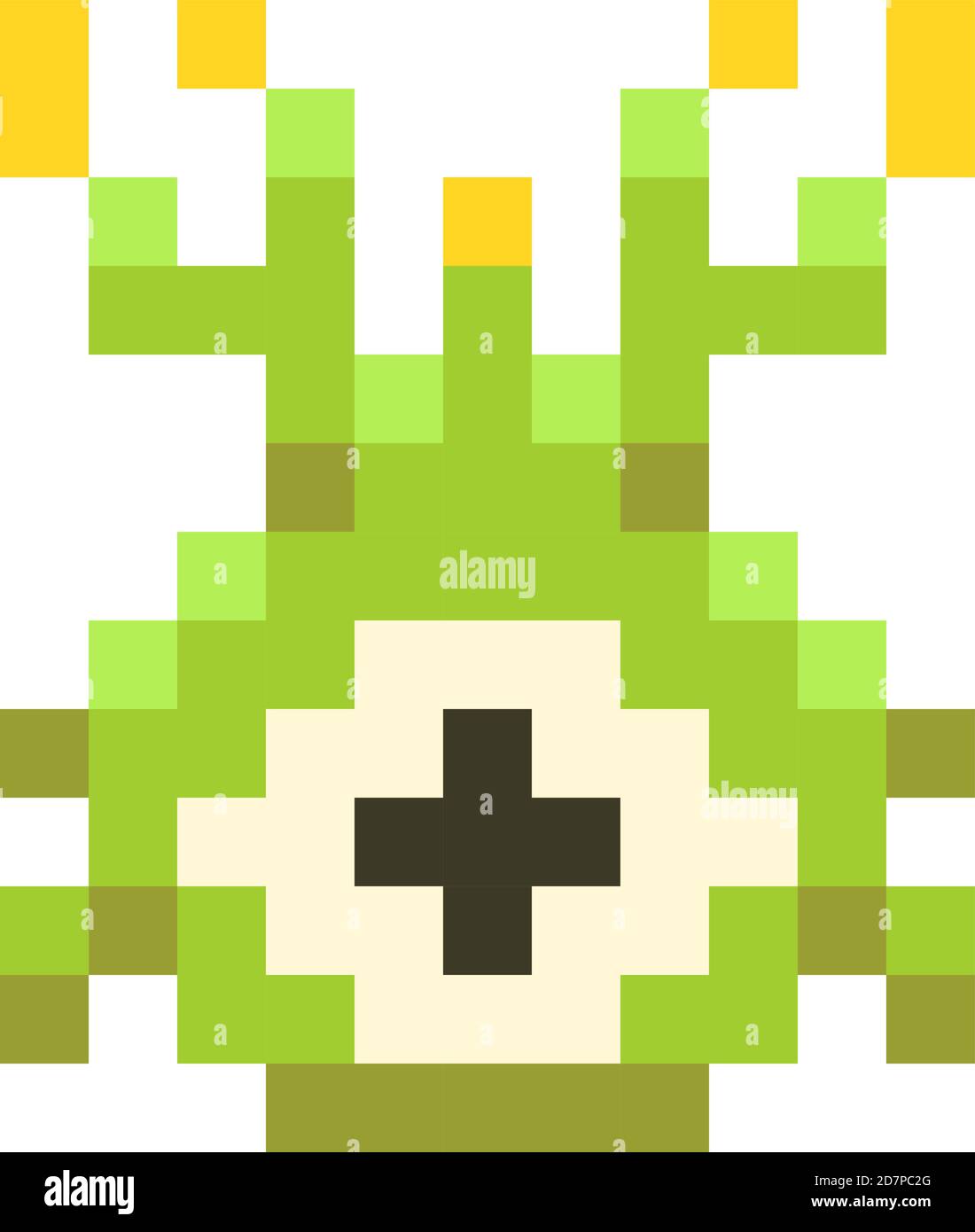 Cute green space invader monster, game enemy in pixel art style on white Stock Vector