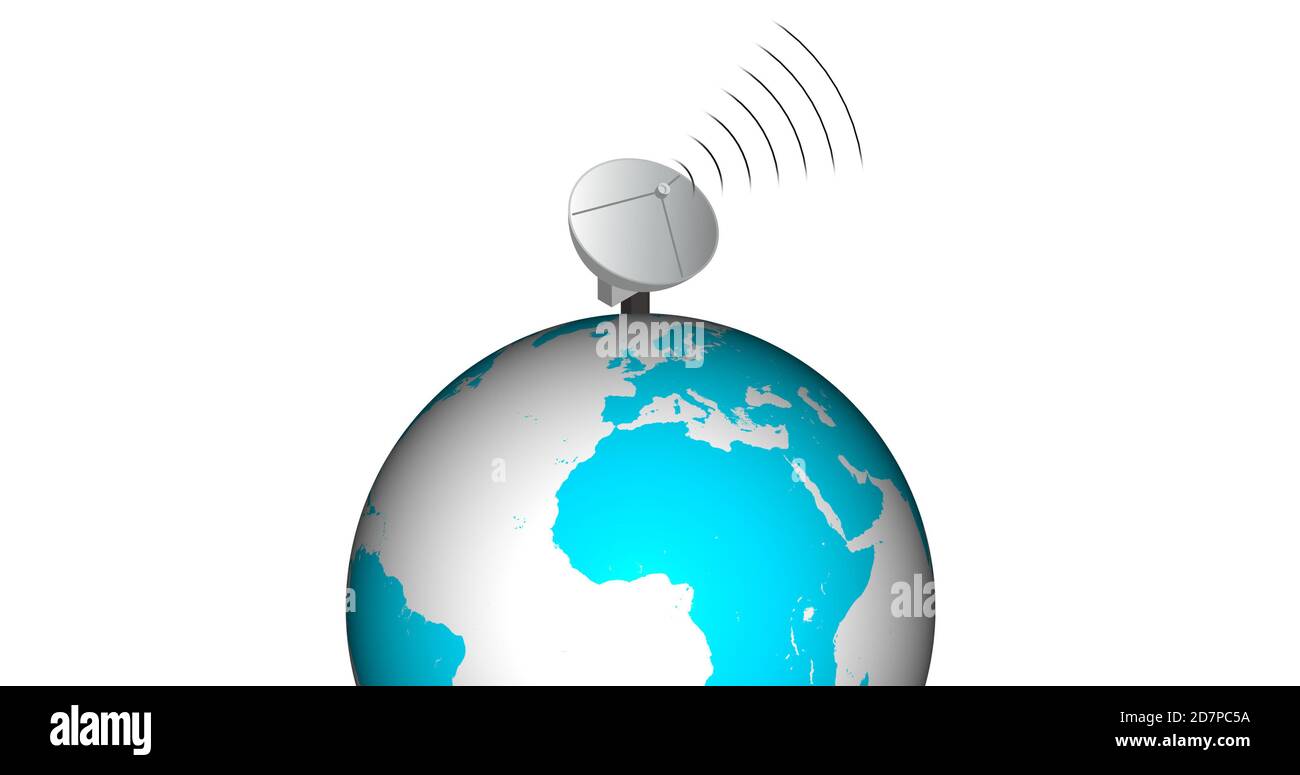 Sending data from earth to satellite. Digital data connection concept. data sending concept. Communication concept all over the world by radio wave Stock Photo