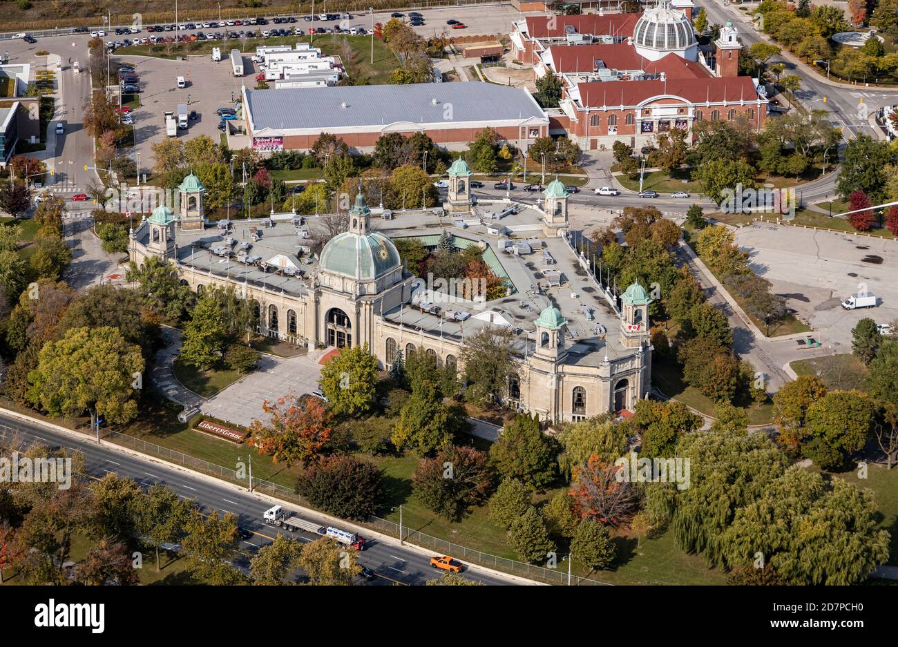 Aerial view of The Liberty Grand, a beautiful historic event venue in Toronto on the Exhibition Grounds. Stock Photo
