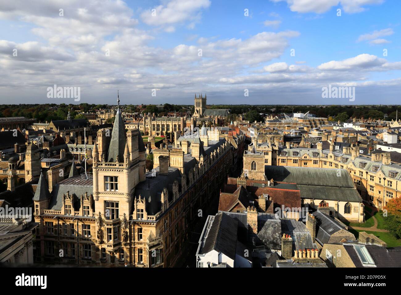Rooftop view over Cambridge City, from Great St Marys Church tower, Cambridgeshire, England, UK Stock Photo