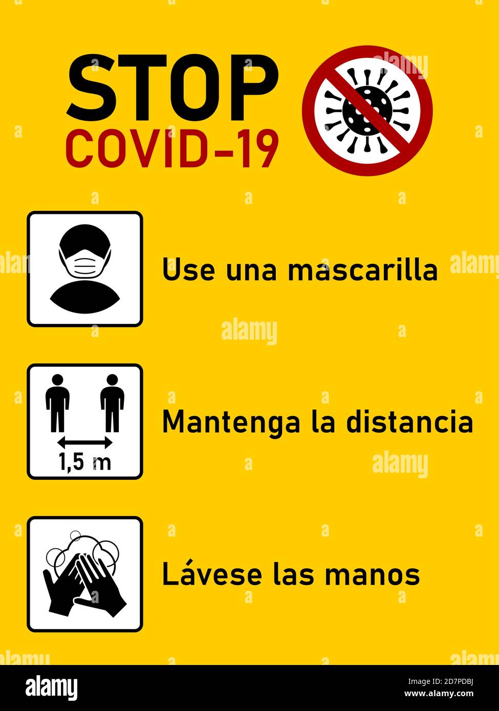 Icons in Spanish Use una mascarilla (Wear a Mask), Mantenga la