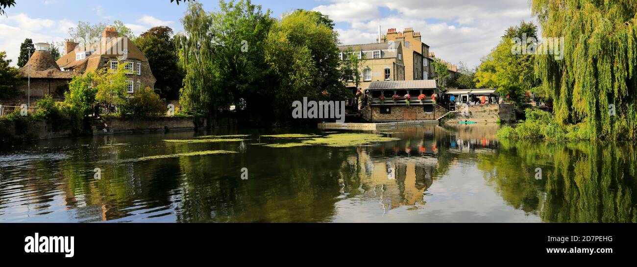 The Mill Pond and Granta Pub, Newnham Road, Cambridge City, Cambridgeshire, England, UK Stock Photo