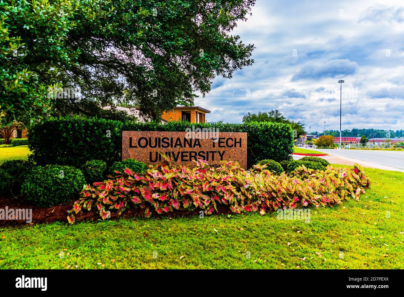 Ruston, LA / USA - October 10, 2020: Louisiana Tech University sign welcoming everyone to campus Stock Photo