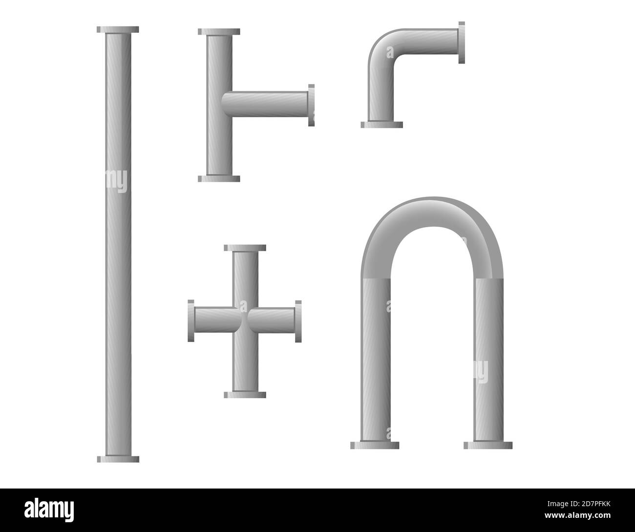 Set of grey simple plastic or stainless steel pipes flat vector illustration on white collection Stock Vector