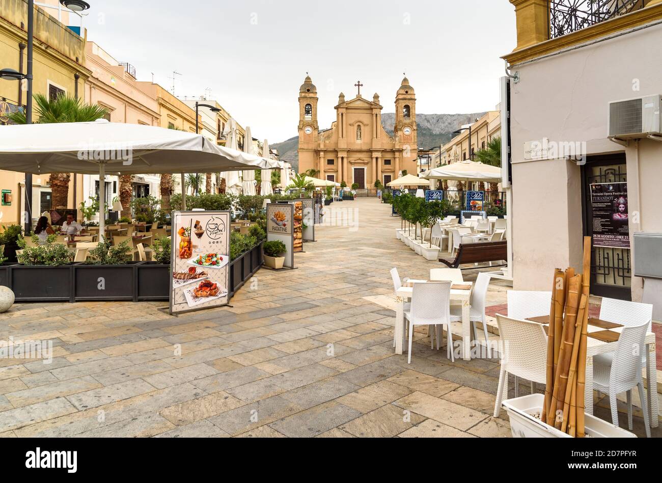 Terrasini, Sicily, Italy September 25, 2020 View of Duomo Square