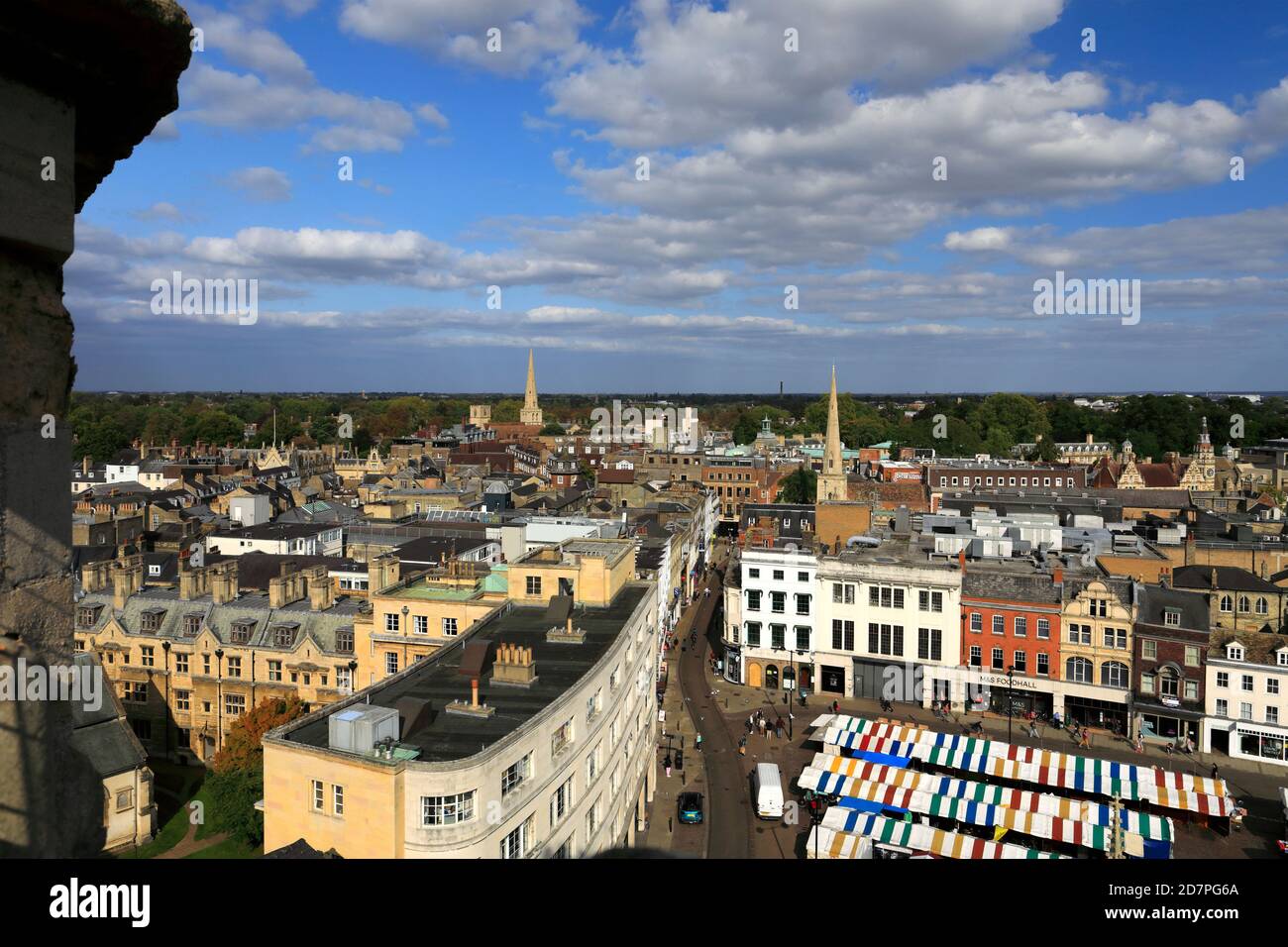 Rooftop view over Cambridge City, from Great St Marys Church tower, Cambridgeshire, England, UK Stock Photo