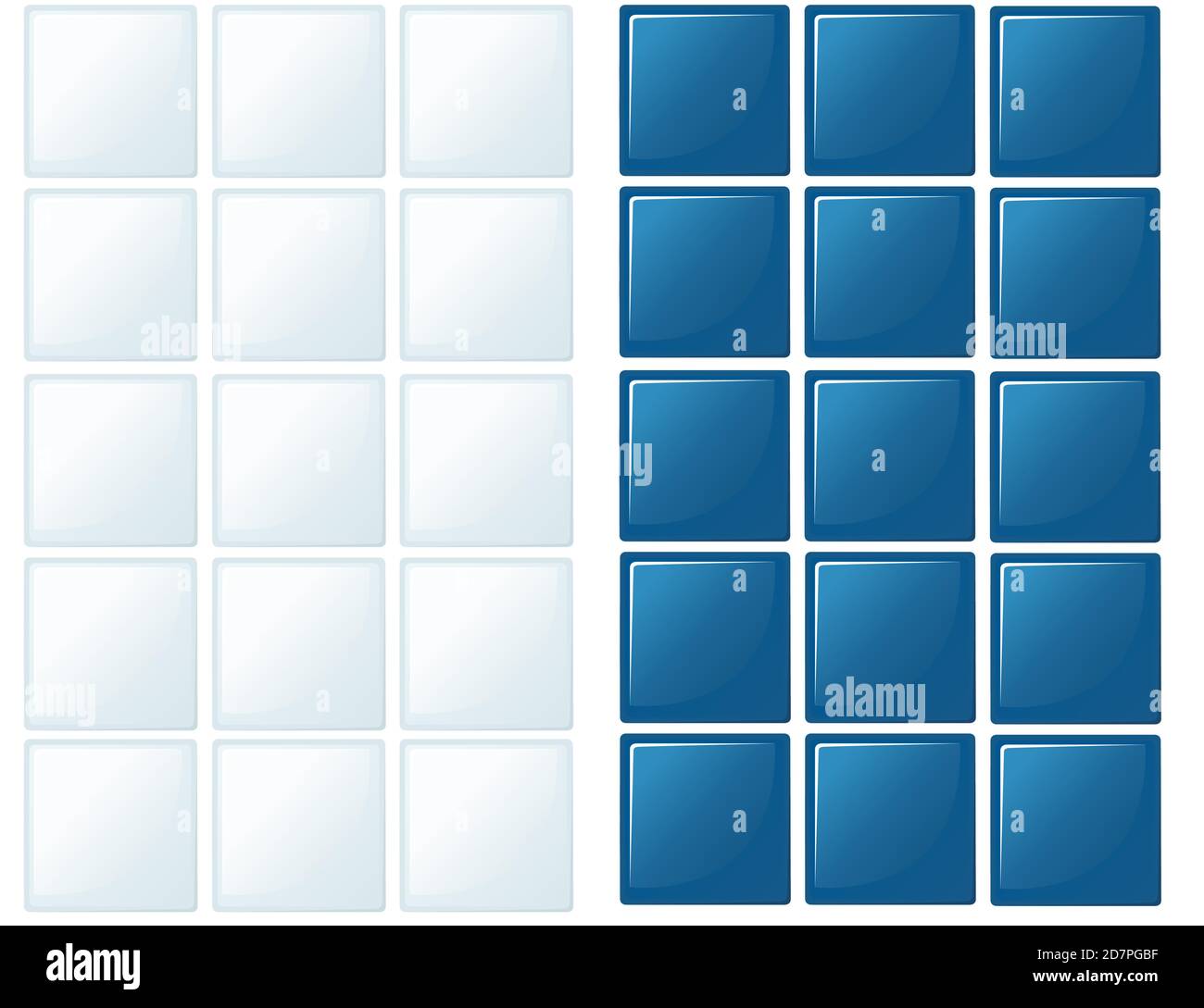 Blue and white simple ceramic tiles flat vector illustration on white