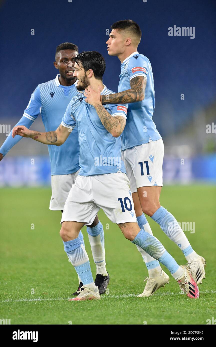 ROME, ITALY - October 24 : Luis Alberto (10) of SS Lazio scores a goal during Italian Serie A soccer match between SS Lazio and Bologna FC at Stadio Olimpico on October 24,2020 in Rome Italy Credit: LM/Claudio Pasquazi/Alamy Live News Stock Photo