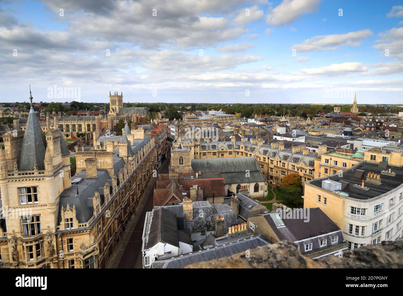 Rooftop view over Cambridge City, from Great St Marys Church tower, Cambridgeshire, England, UK Stock Photo