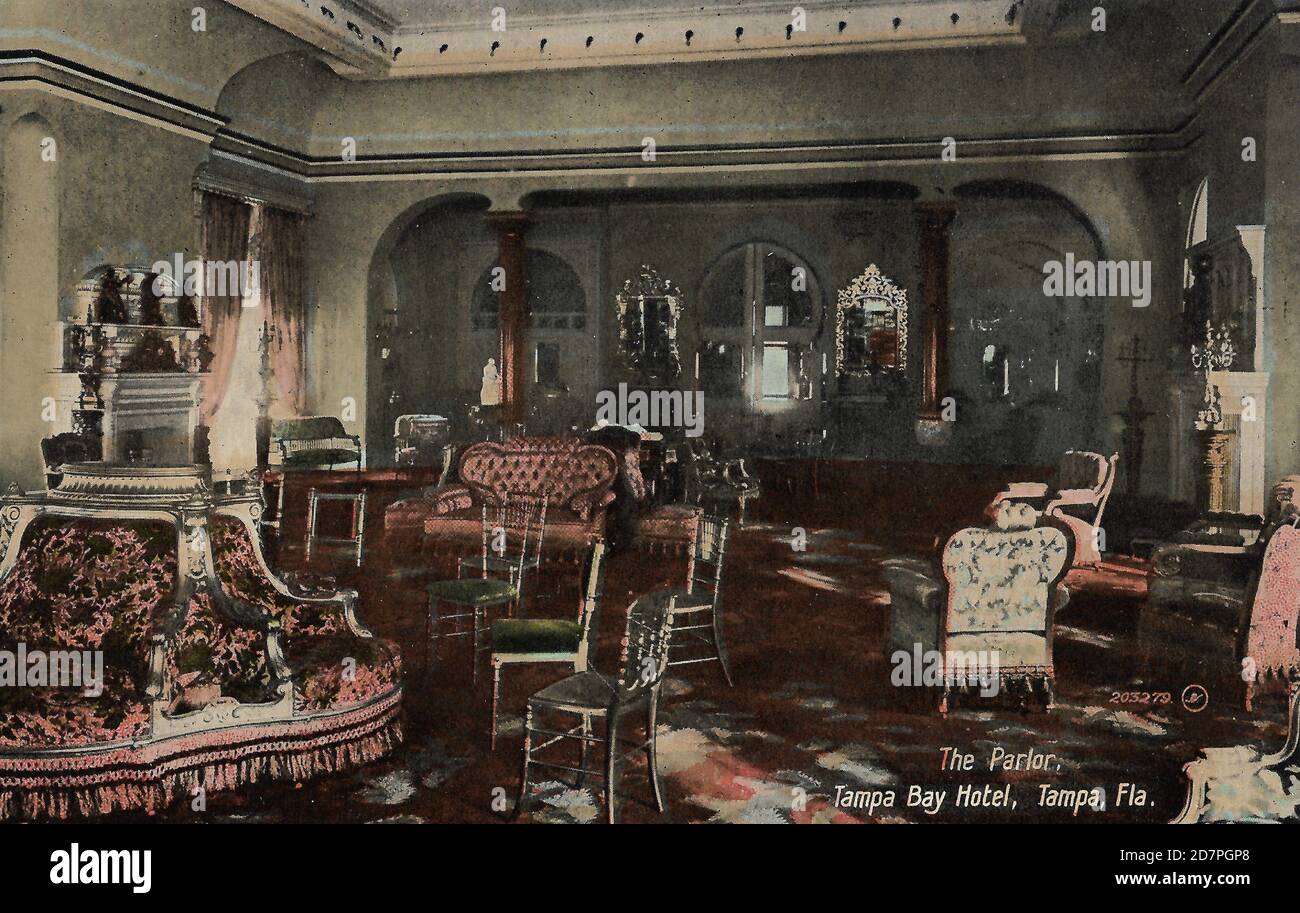 Old Postcard Image Showing The Parlor at the Tampa Bay Hotel Stock Photo