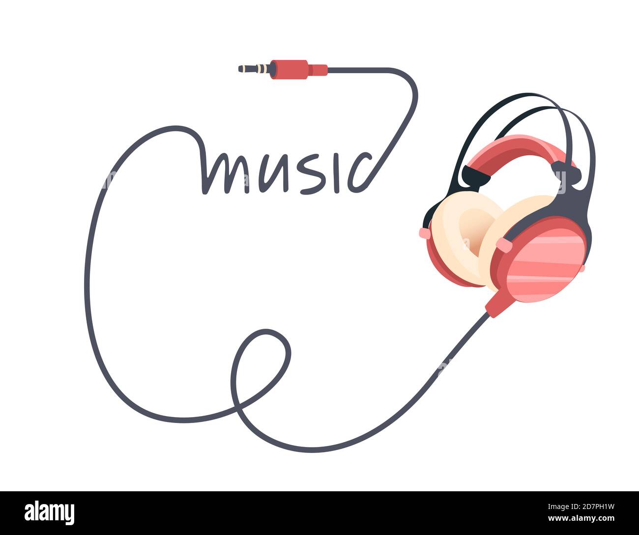 Old retro style professional headphone with wired style music text flat vector illustration