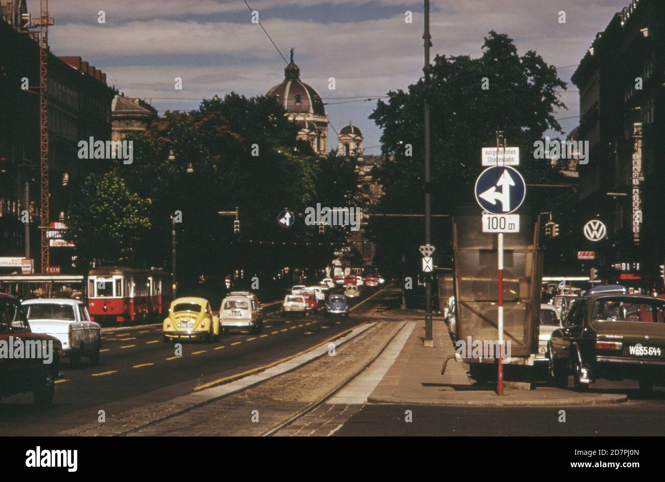 The Ringstrasse; which encircles the inner city; has been made a one-way street for all vehicles except trolleys (Vienna)   ca. 1973 Stock Photo