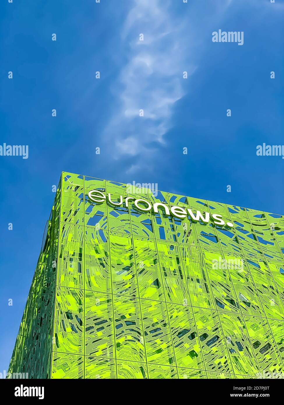 Euronews, european pay television news network brand logo on its