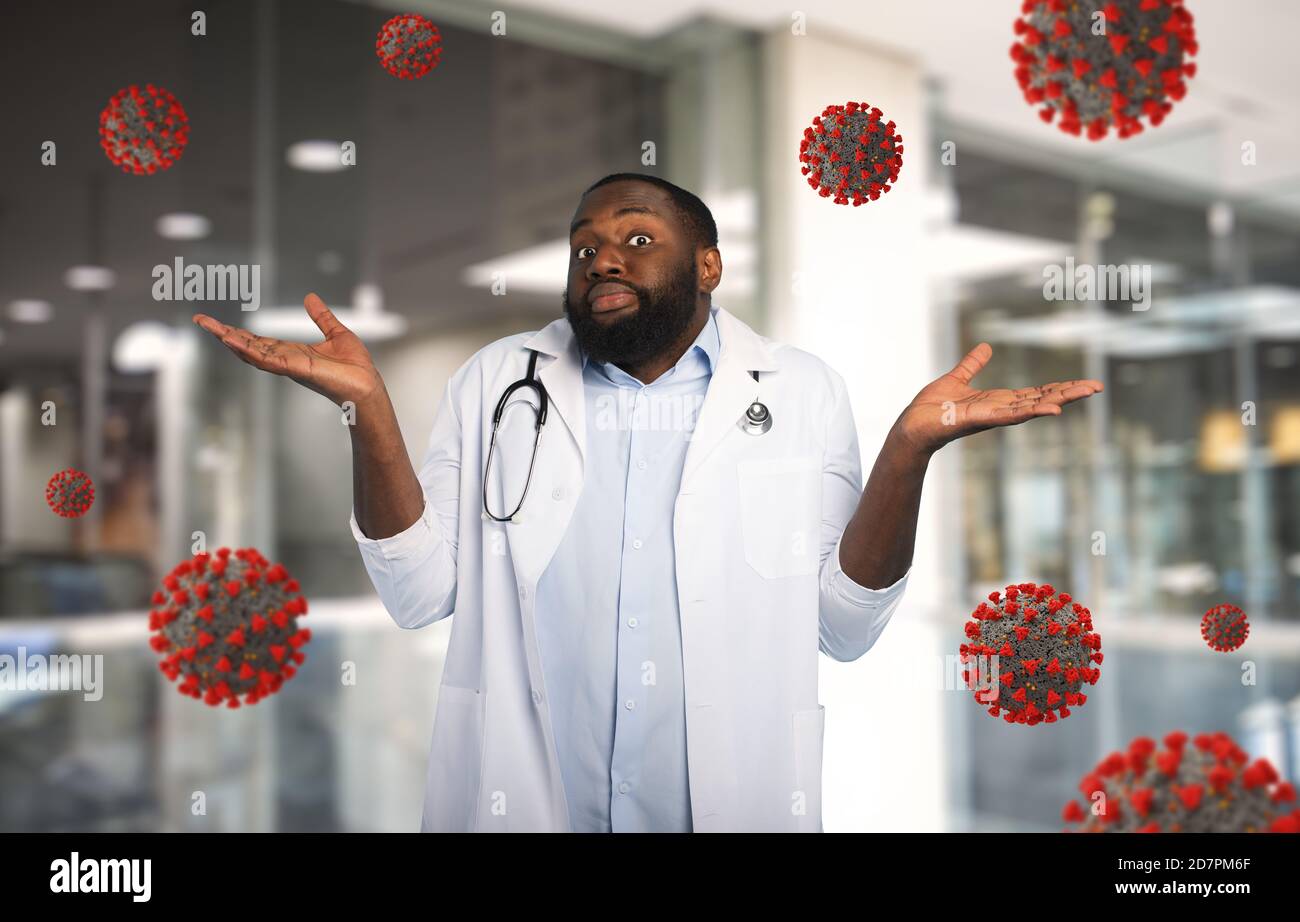 Doctor has question and doubt about covid19 virus Stock Photo