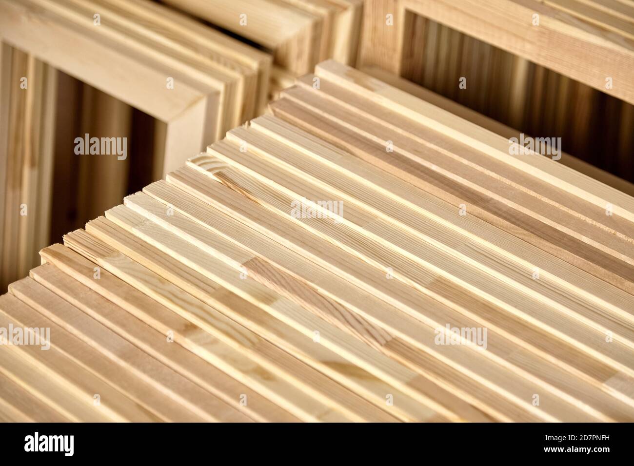 Stretcher bars, stack of wooden frames for canvases. Stacked subframes ...