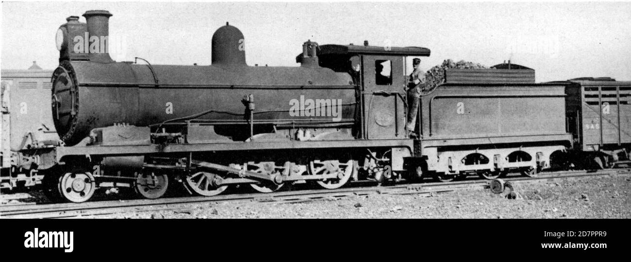 South Africa History:  Cape Government Railways 5th Class 4-6-0 no. 135; then OVGS no. 55; then CSAR no. 332; then SAR no. 0332On shunting duty in the Cape Town yards ca.   1930 Stock Photo