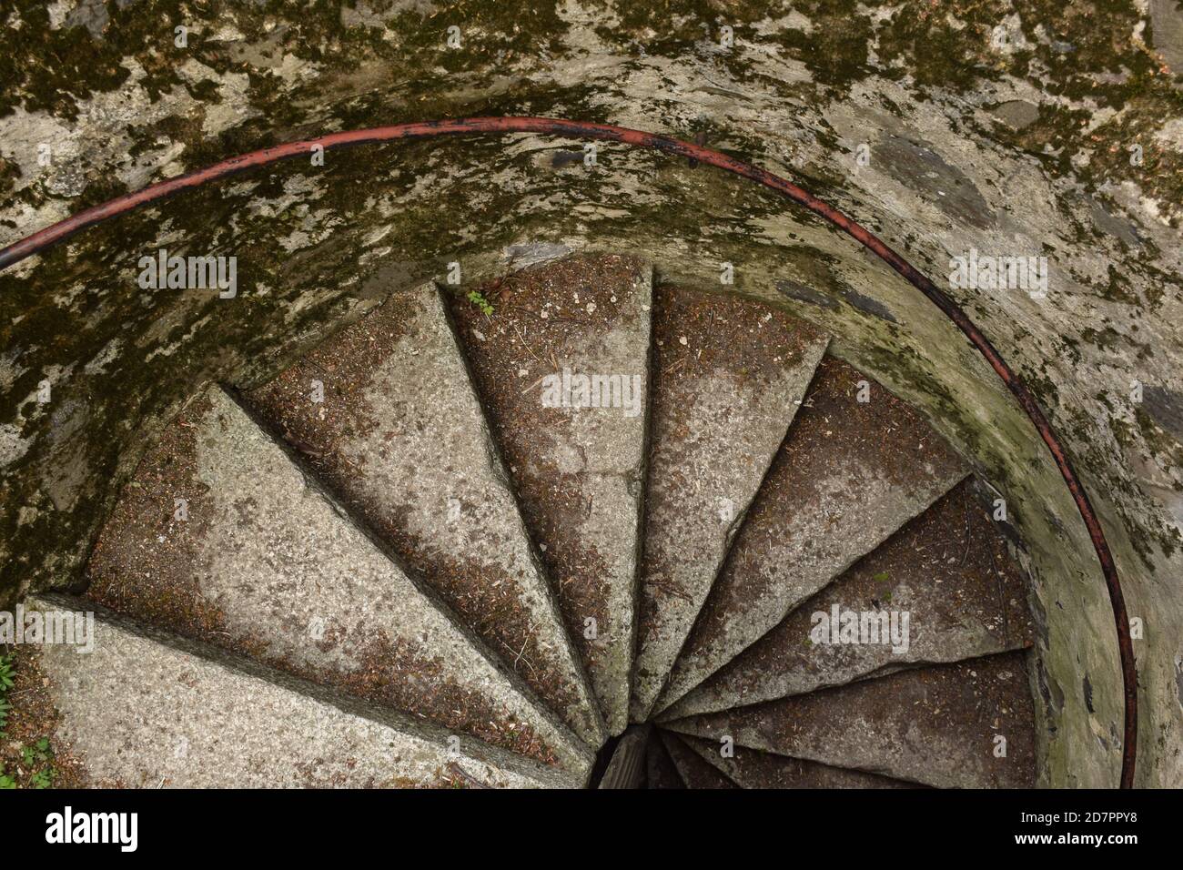 Spiral, abandoned, old, concrete stairs Stock Photo