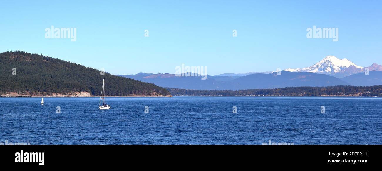 Mt Baker and San Juan Islands Landscape from the Salish Sea, Washington - USA Stock Photo
