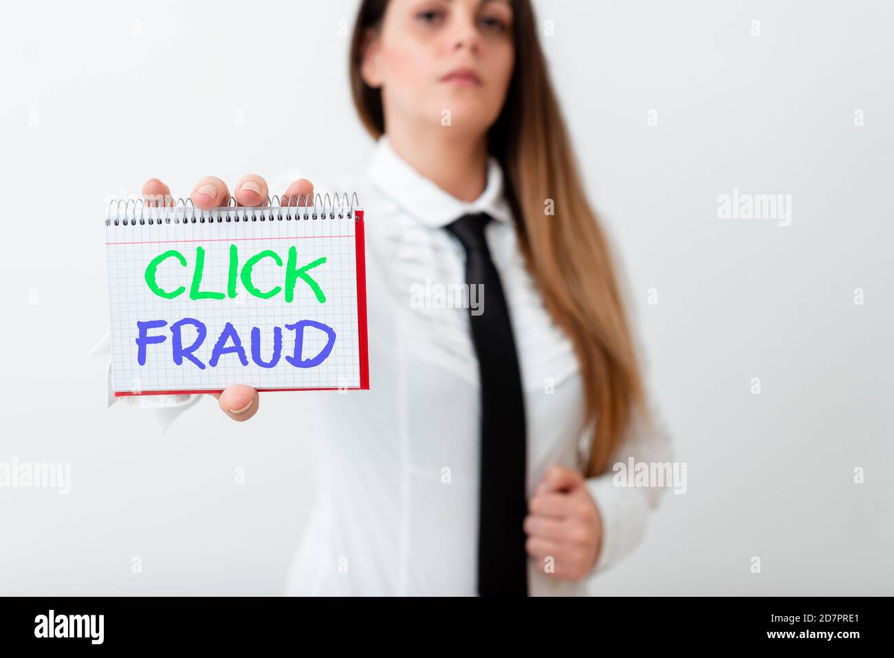 Text sign showing Click Fraud. Business photo text practice of repeatedly clicking on advertisement hosted website Model displaying different empty co Stock Photo