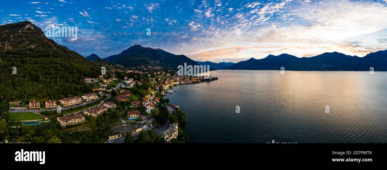 Aerial view, Menaggio in the morning, Lake Como, Lago di Como, Province of Como, Lombardy, Italy Stock Photo