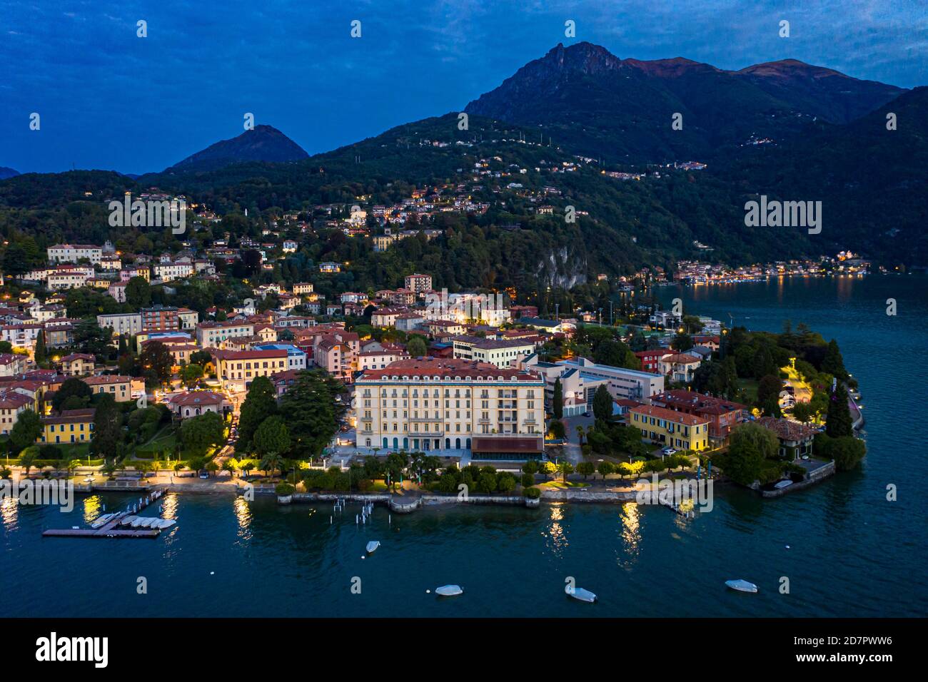 Aerial view, Menaggio in the morning, Lake Como, Lago di Como, Province of Como, Lombardy, Italy Stock Photo