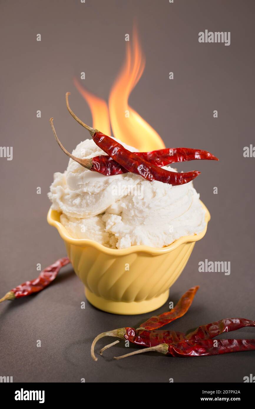 Red Chili Pepper Ice Cream with Flames Stock Photo Alamy