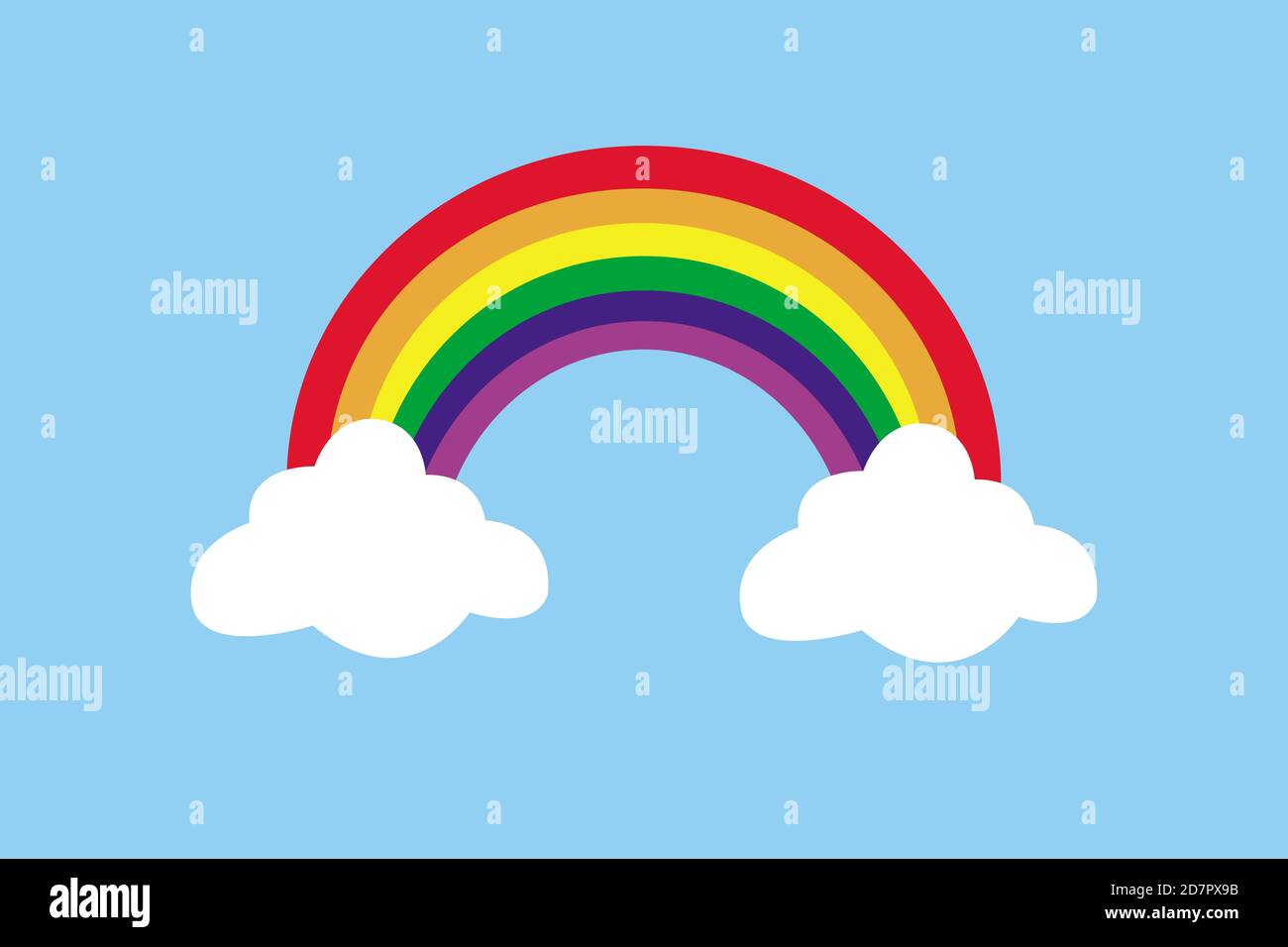 Illustration of a rainbow with clouds on a light blue background Stock ...