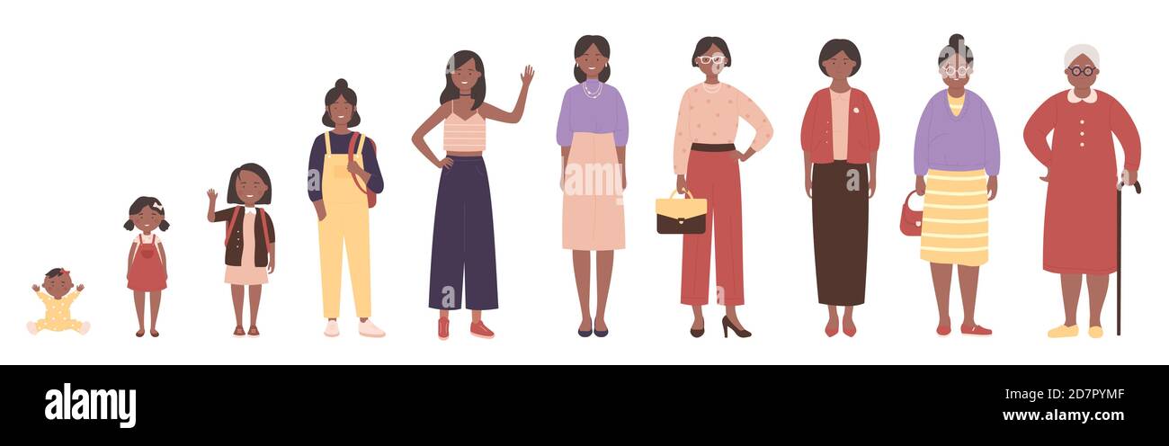African american black woman in different ages vector illustration ...