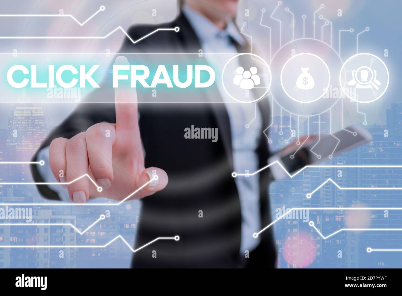 Writing note showing Click Fraud. Business concept for practice of repeatedly clicking on advertisement hosted website System administrator control, g Stock Photo