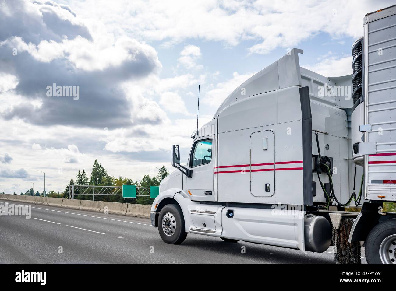Industrial professional Big rig classic diesel long haul white semi ...