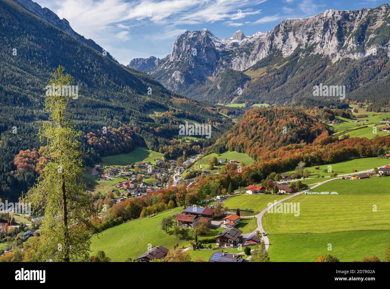 Village overview with Reiteralpe, Ramsau, Berchtesgadener Alps, Berchtesgadener Land, Upper Bavaria, Bavaria, Germany Stock Photo