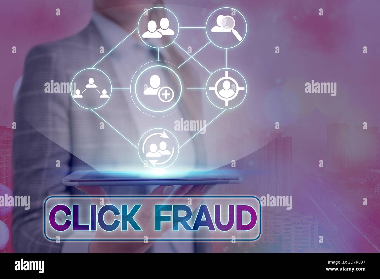 Text sign showing Click Fraud. Business photo showcasing practice of repeatedly clicking on advertisement hosted website Information digital technolog Stock Photo