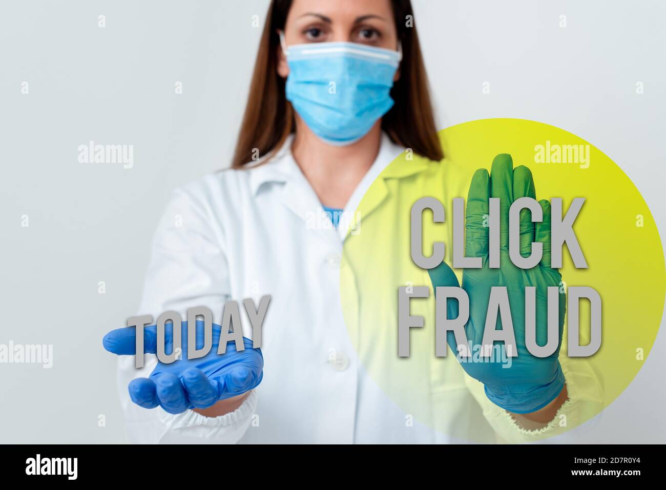 Handwriting text Click Fraud. Conceptual photo practice of repeatedly clicking on advertisement hosted website Laboratory blood test sample shown for Stock Photo