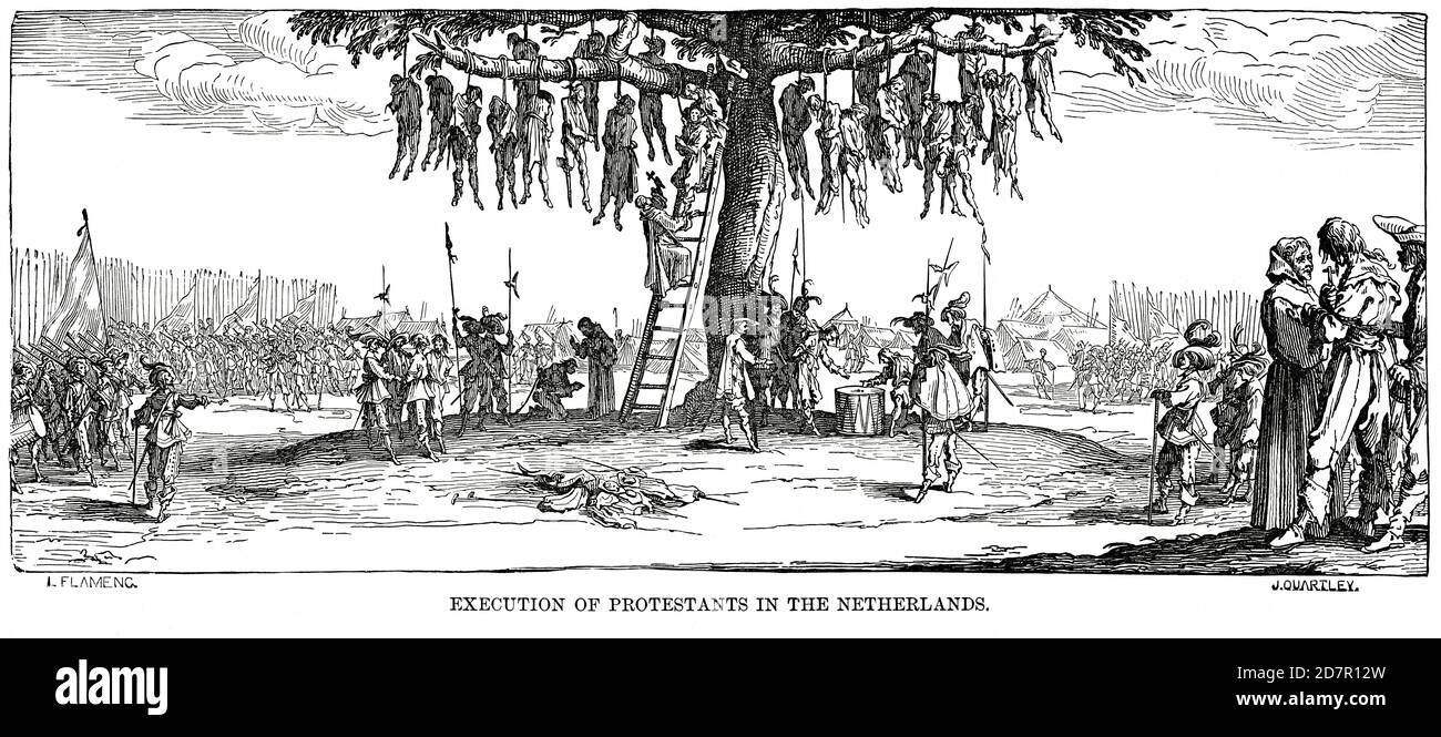 Execution of Protestants in the Netherlands, Illustration, Ridpath's History of the World, Volume III, by John Clark Ridpath, LL. D., Merrill & Baker Publishers, New York, 1897 Stock Photo