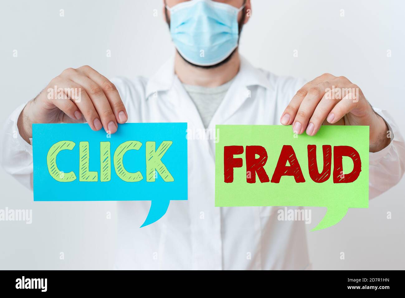 Word writing text Click Fraud. Business photo showcasing practice of repeatedly clicking on advertisement hosted website Laboratory Technician Featuri Stock Photo