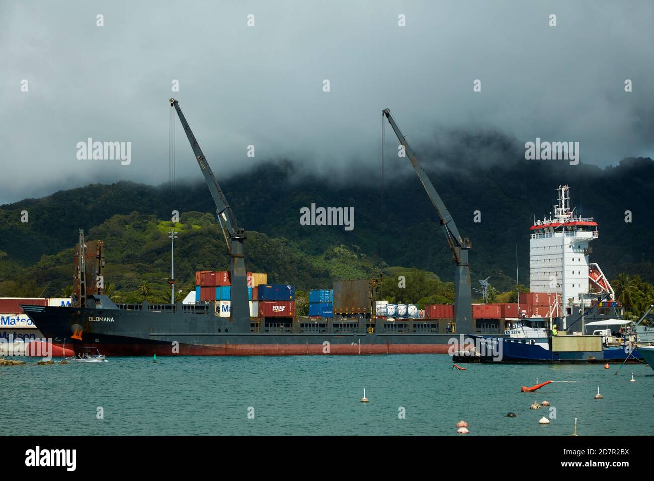 Container ship, Avatui Harbour, Avarua, Rarotonga, Cook Islands, South