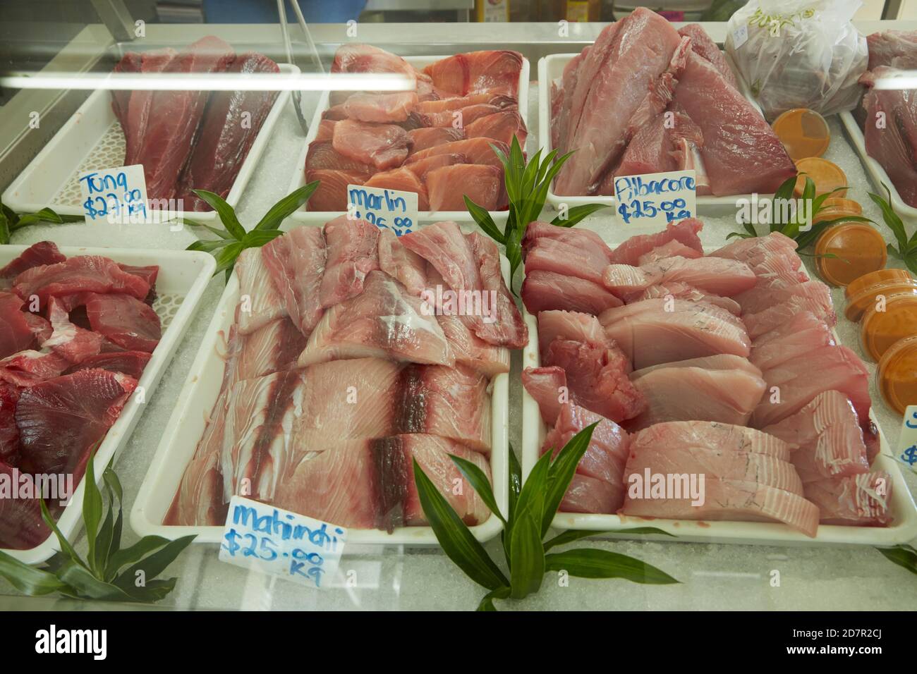 Fresh fish shop, Avarua, Rarotonga, Cook Islands, South Pacific Stock