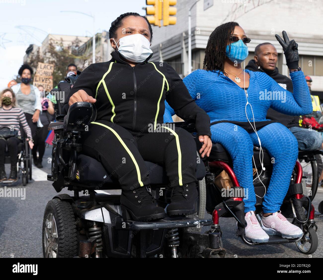 New York, New York, USA. 24th Oct, 2020. Demonstrators are show during a Black Disabled Lives Matter march in New York, New York. The demonstrators Marched down Harlem streets to Marcus Garvey park and gave speeches on the life of disabled persons. Credit: Brian Branch Price/ZUMA Wire/Alamy Live News Stock Photo