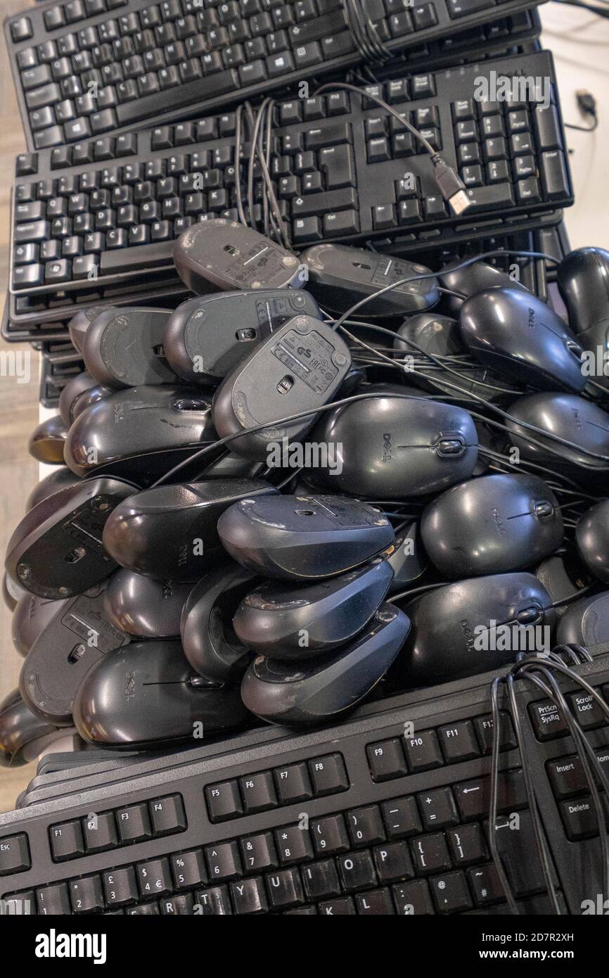Used keyboards and computer mice Stock Photo
