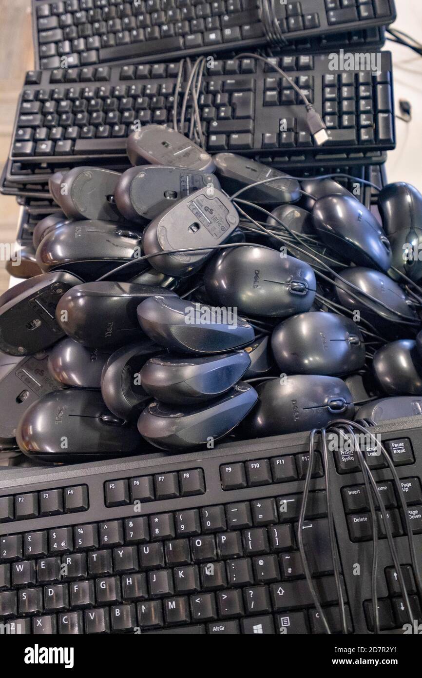 Used keyboards and computer mice Stock Photo