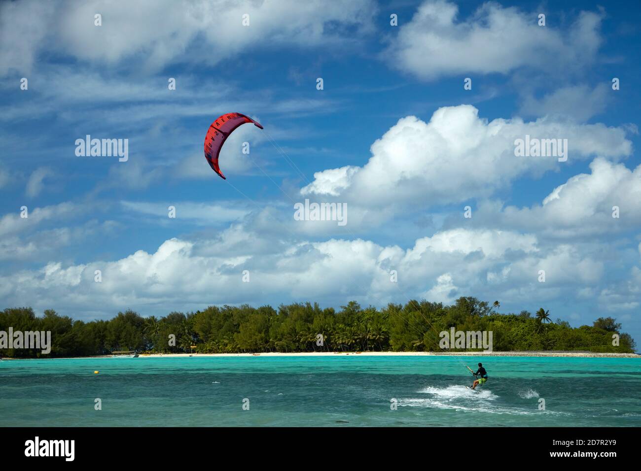 Kite surfer, Muri Lagoon, Rarotonga, Cook Islands, South Pacific Stock