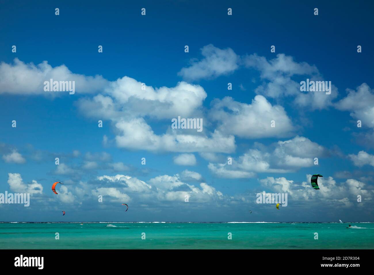 Kite surfers, Muri Lagoon, Rarotonga, Cook Islands, South Pacific Stock