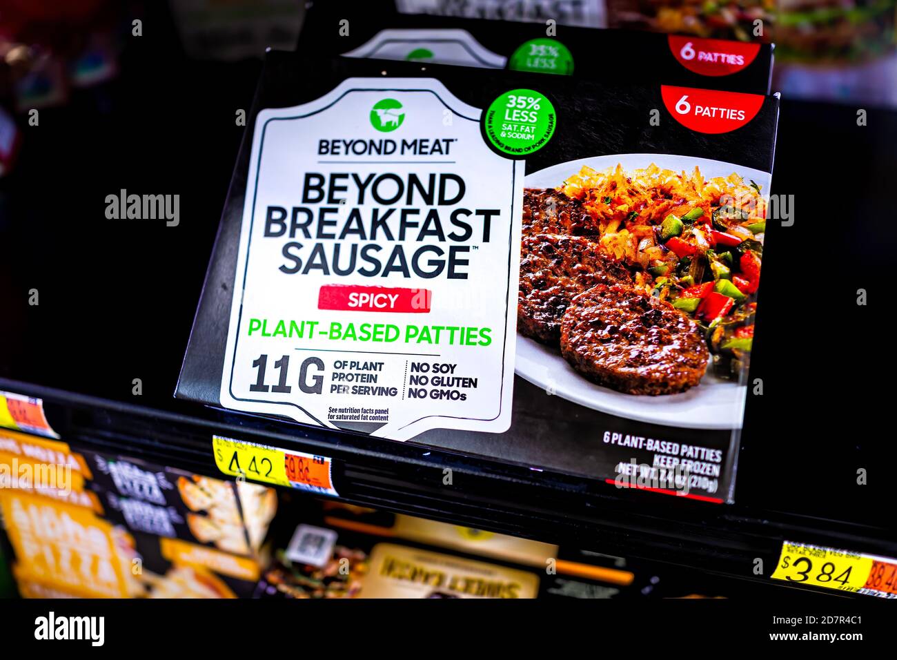 Sterling, USA September 28, 2020 Closeup of spicy Beyond Meat