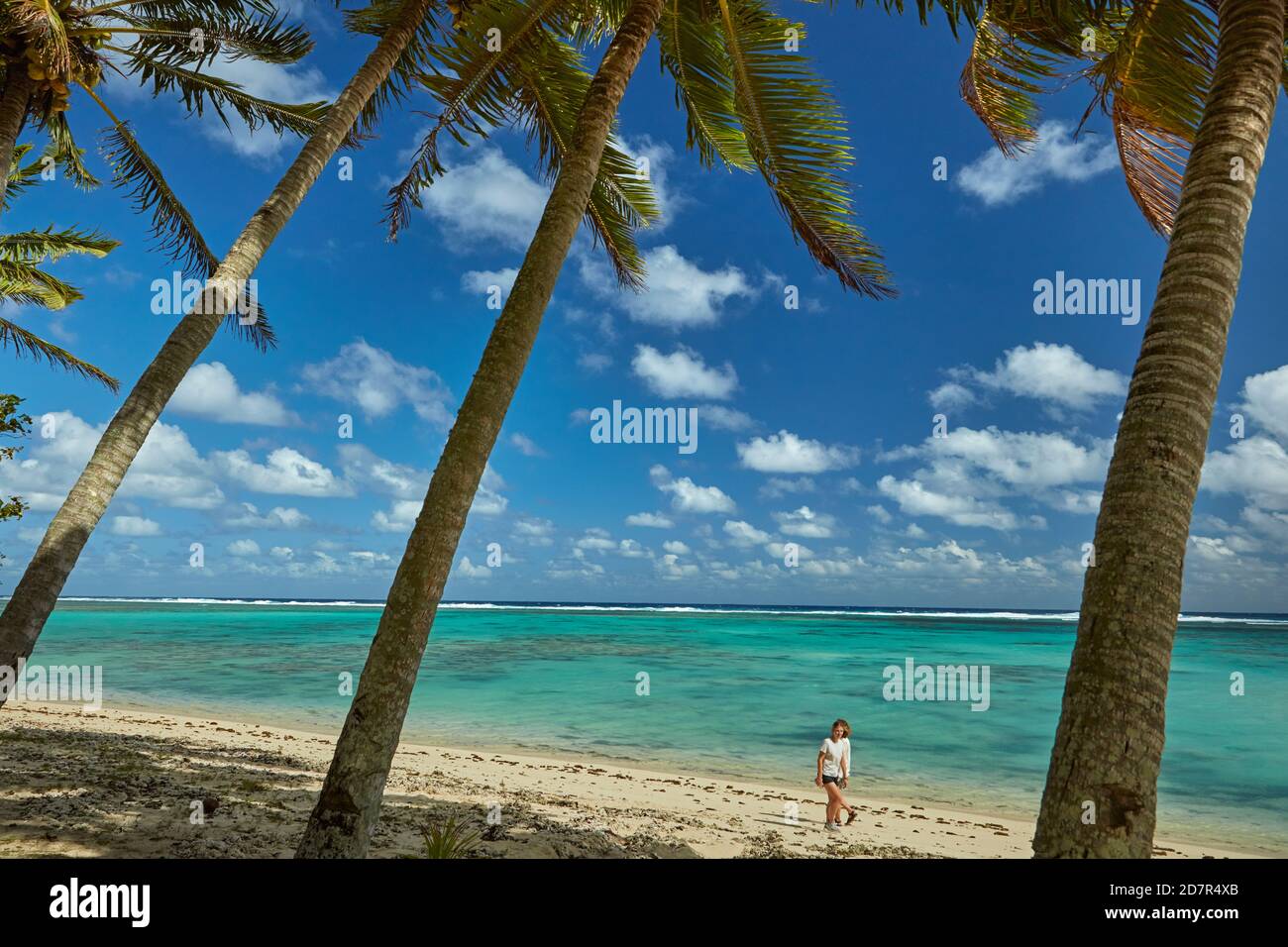 Turquoise water, Takitimu District, Rarotonga, Cook Islands, South Pacific (model released) Stock Photo