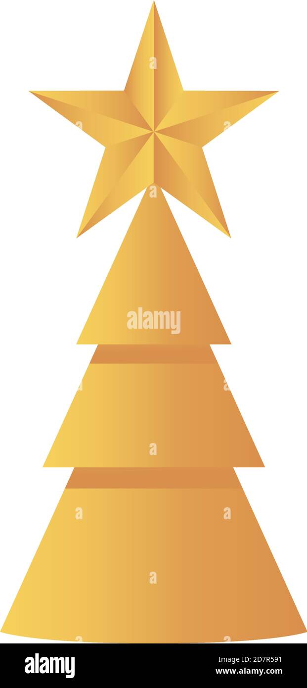 golden star and christmas tree over white background, flat style ...