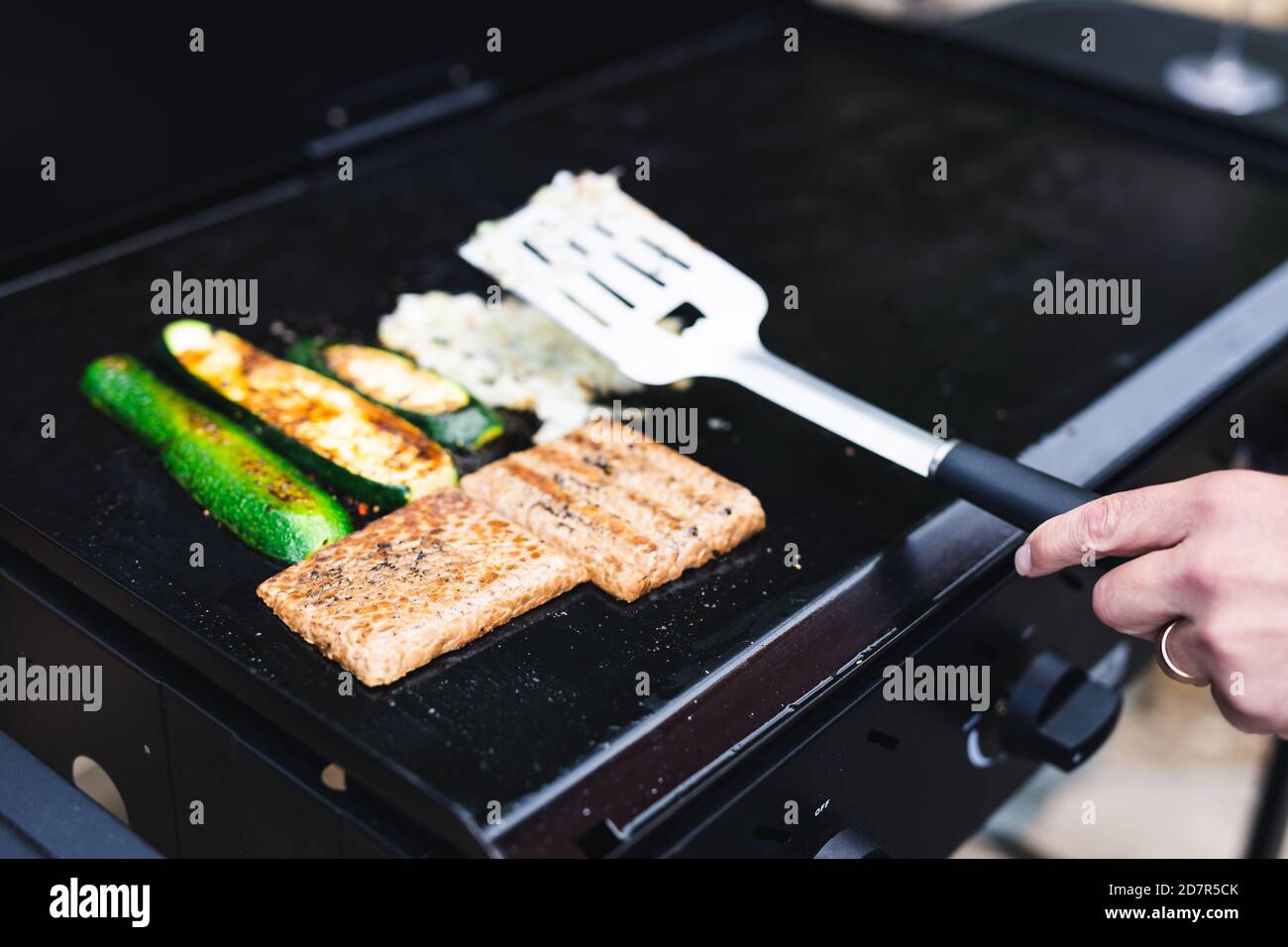 healthy plantbased food recipes concept, vegan tempeh zucchini and